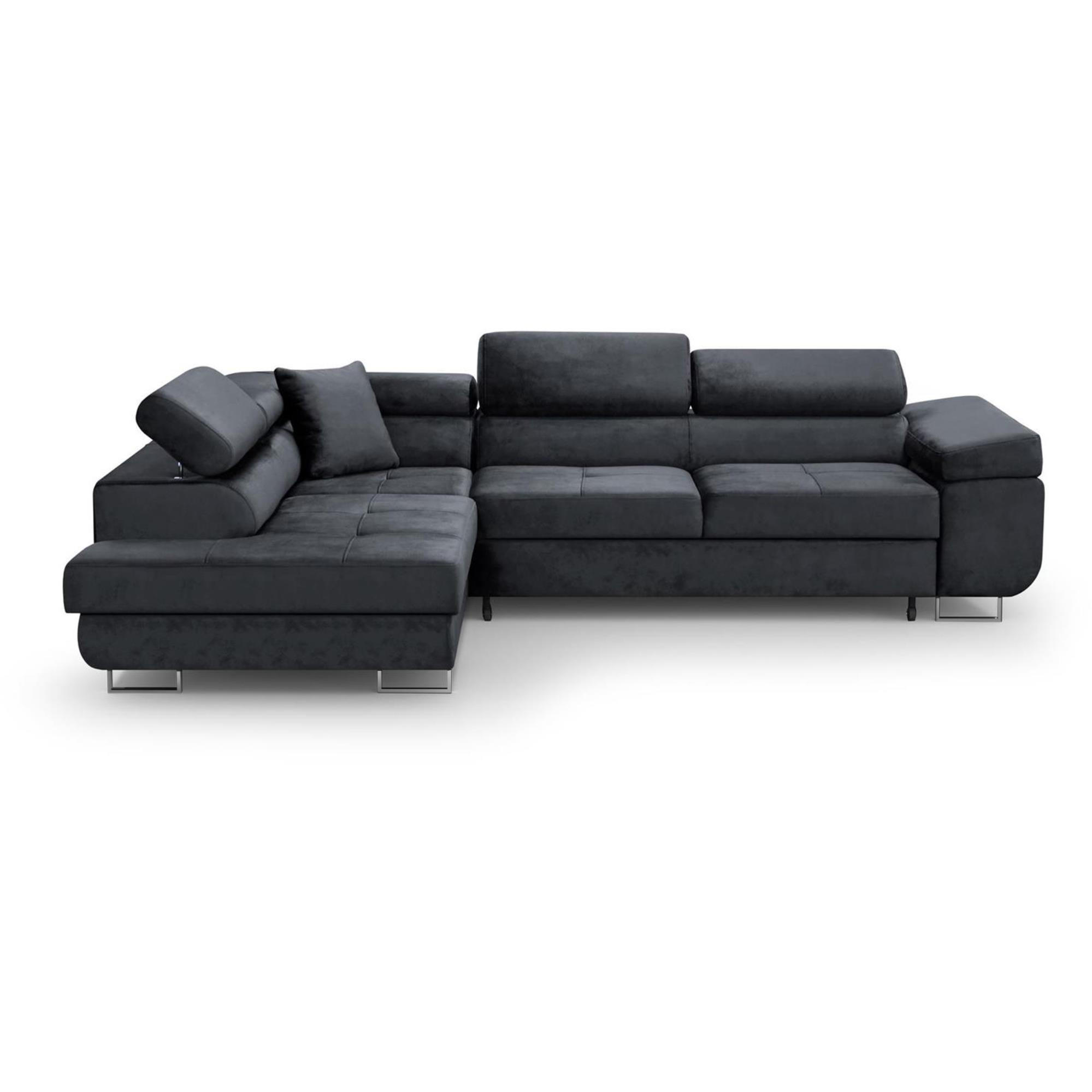 ECKSCHLAFSOFA Vild verstellbaren Kopfstützen, Schwarz, links - Chromfarben/Schwarz, Textil (275/203cm) - Beautysofa