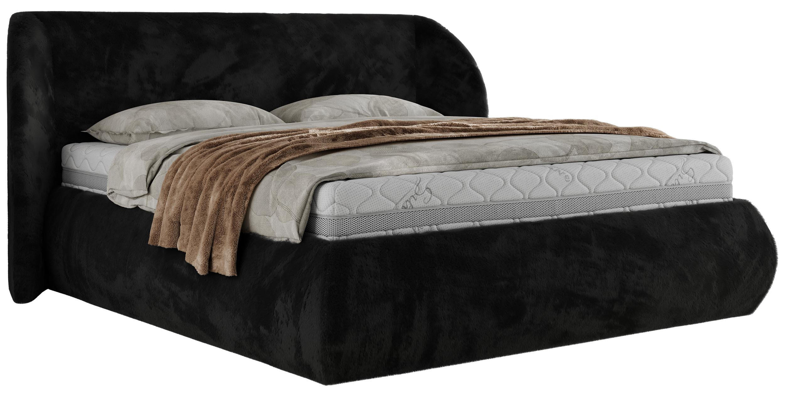 POLSTERBETT CAELA CLASSIC 140/200 - Schwarz Plüsch - Multipocket-Matratze - Schwarz, Textil (140/200cm) - MKS