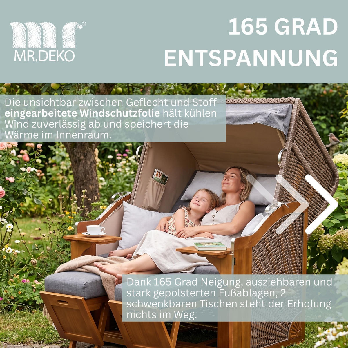 STRANDKORB Schleswig Pinie 2-Sitzer - Braun/Grau, Metall (120/160/80cm) - Mr. Deko