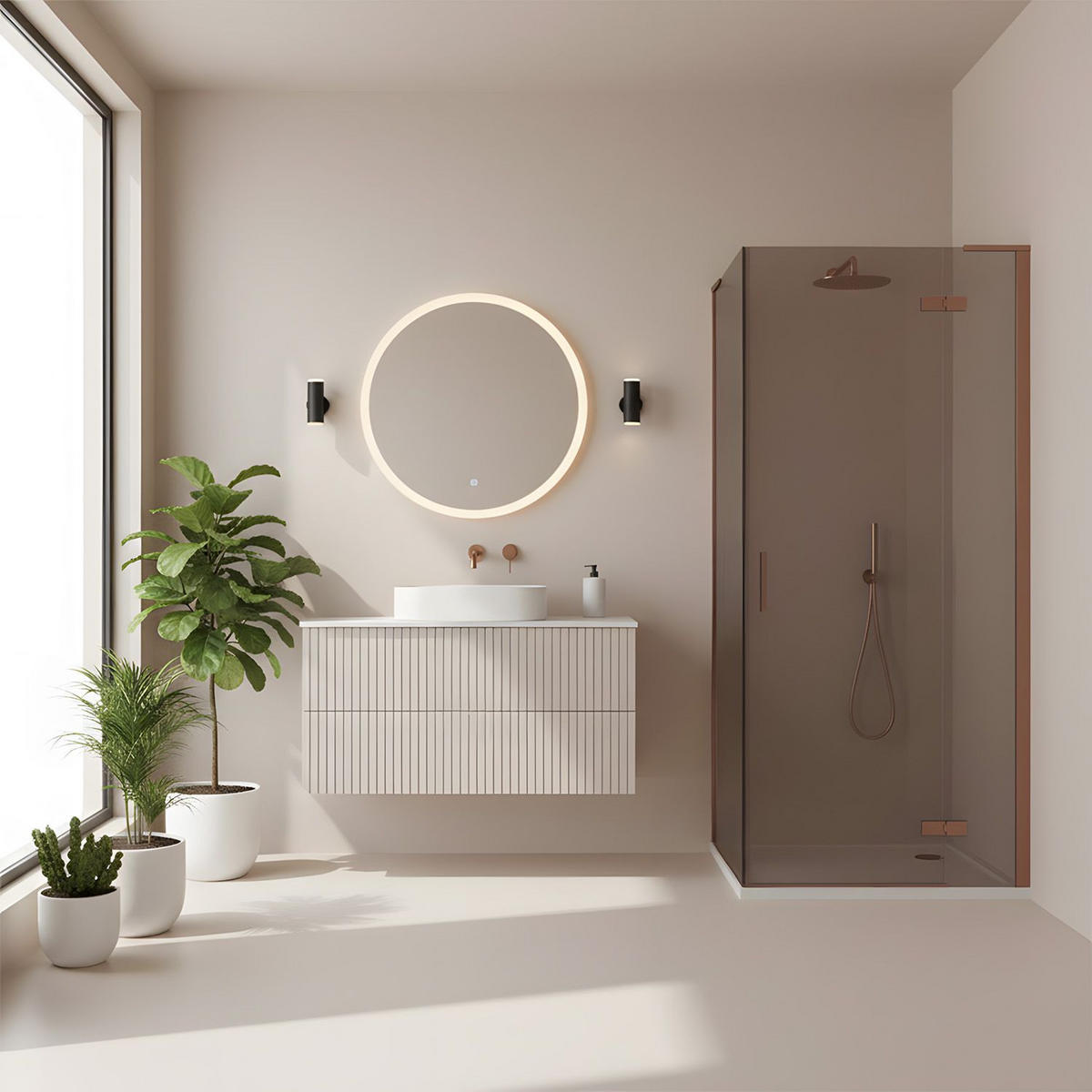 DUSCHKABINE Rea Hugo Copper Brush 80x80 - Kupferfarben, Glas (80/80/200.5cm) - REA