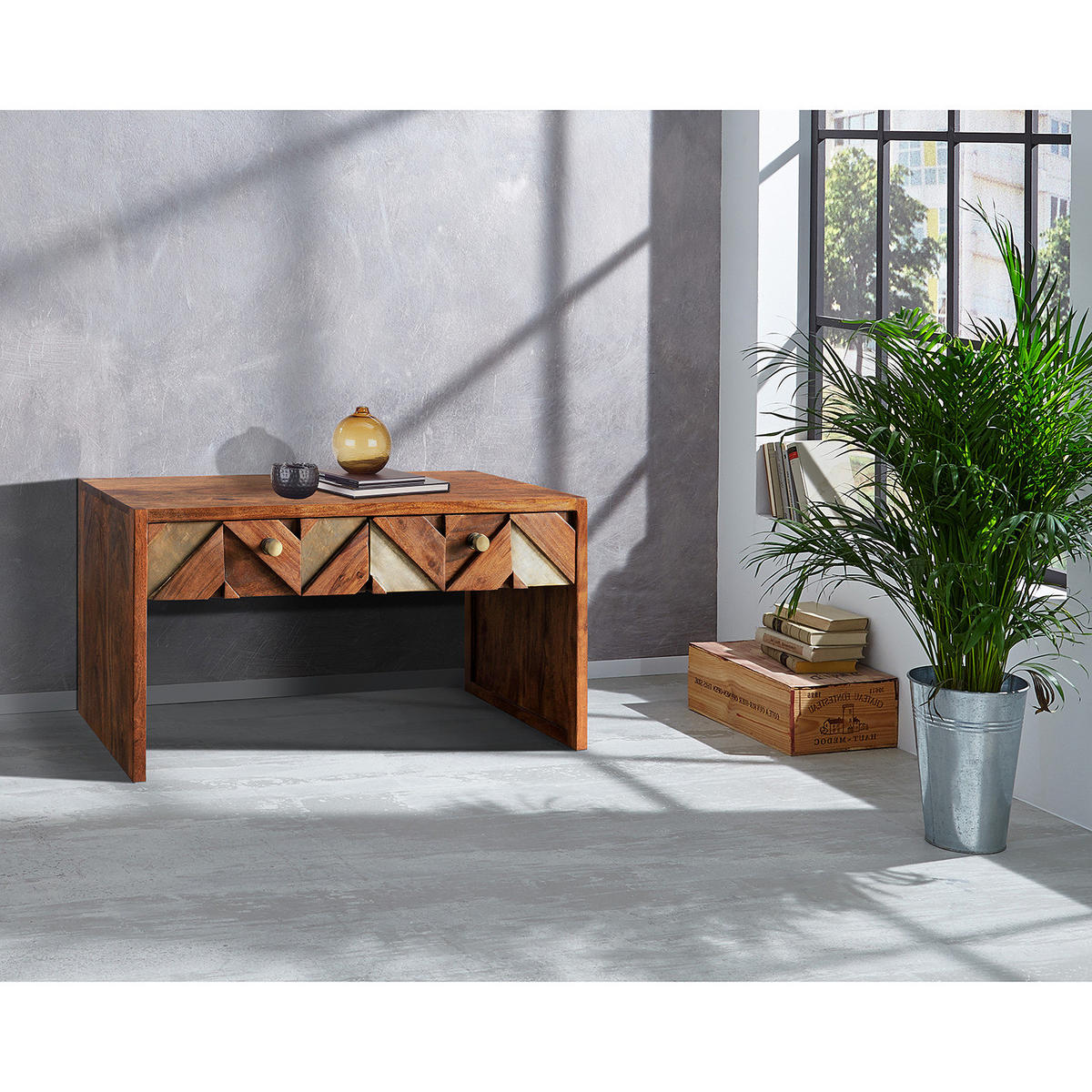 GARDEROBENBANK - Akazie massiv / Metall - Akaziefarben, Holz (87/45/35cm) - home24