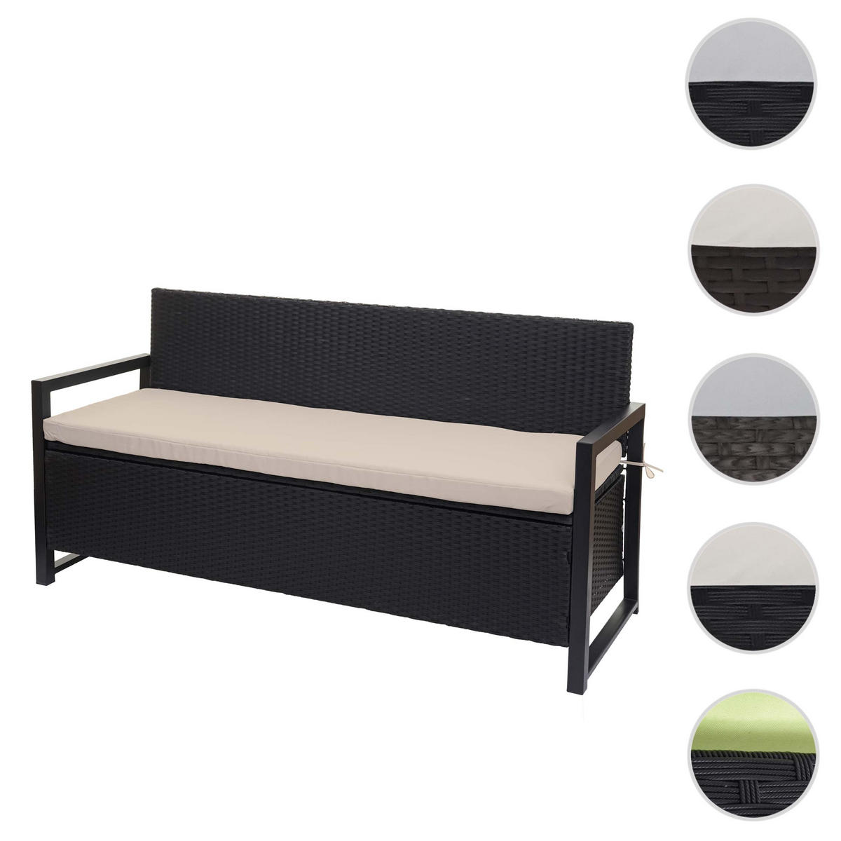 POLY-RATTAN 3ER SITZBANK Anthrazit, Beige - Anthrazit/Beige, Kunststoff (164/87/57cm) - MCW