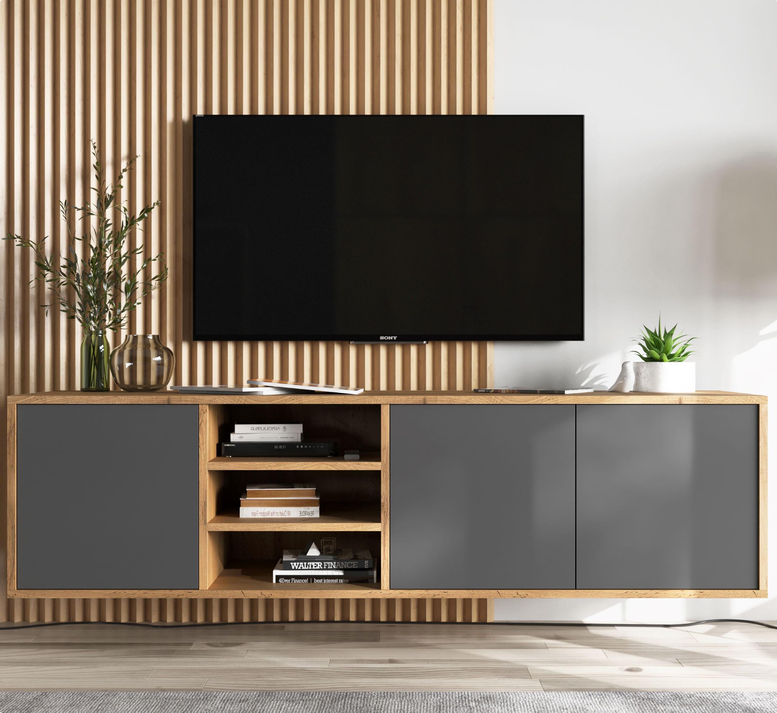 TV-LOWBOARD Apollo Eiche wotan Graphit matt 150 cm - Graphitfarben, Holzwerkstoff (150/39/35cm) - Meble Lindner
