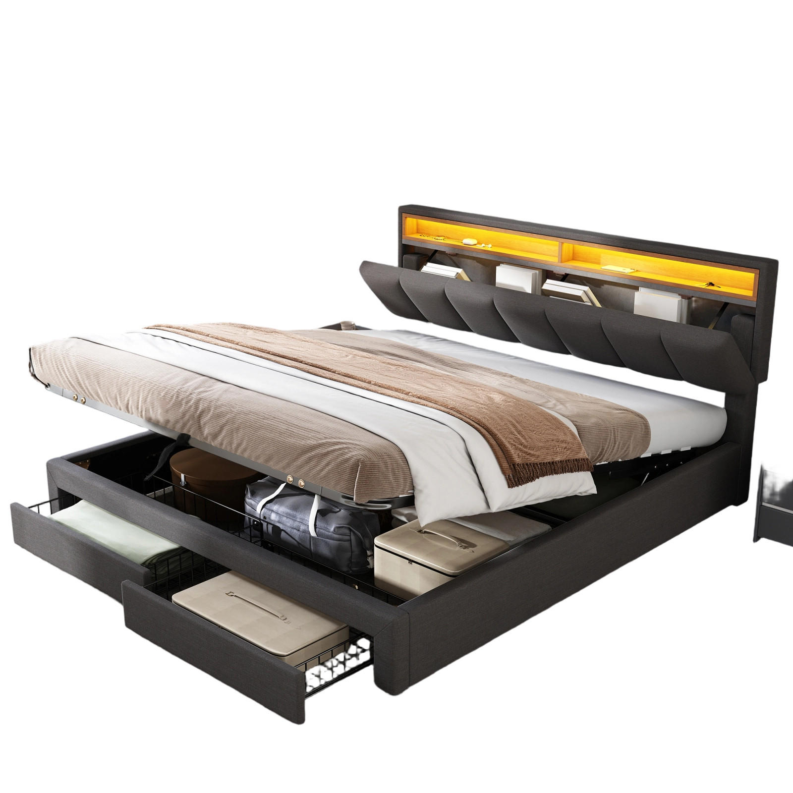 POLSTERBETT Grau 180x200 cm LED - Grau, Metall - SHOPENTRA
