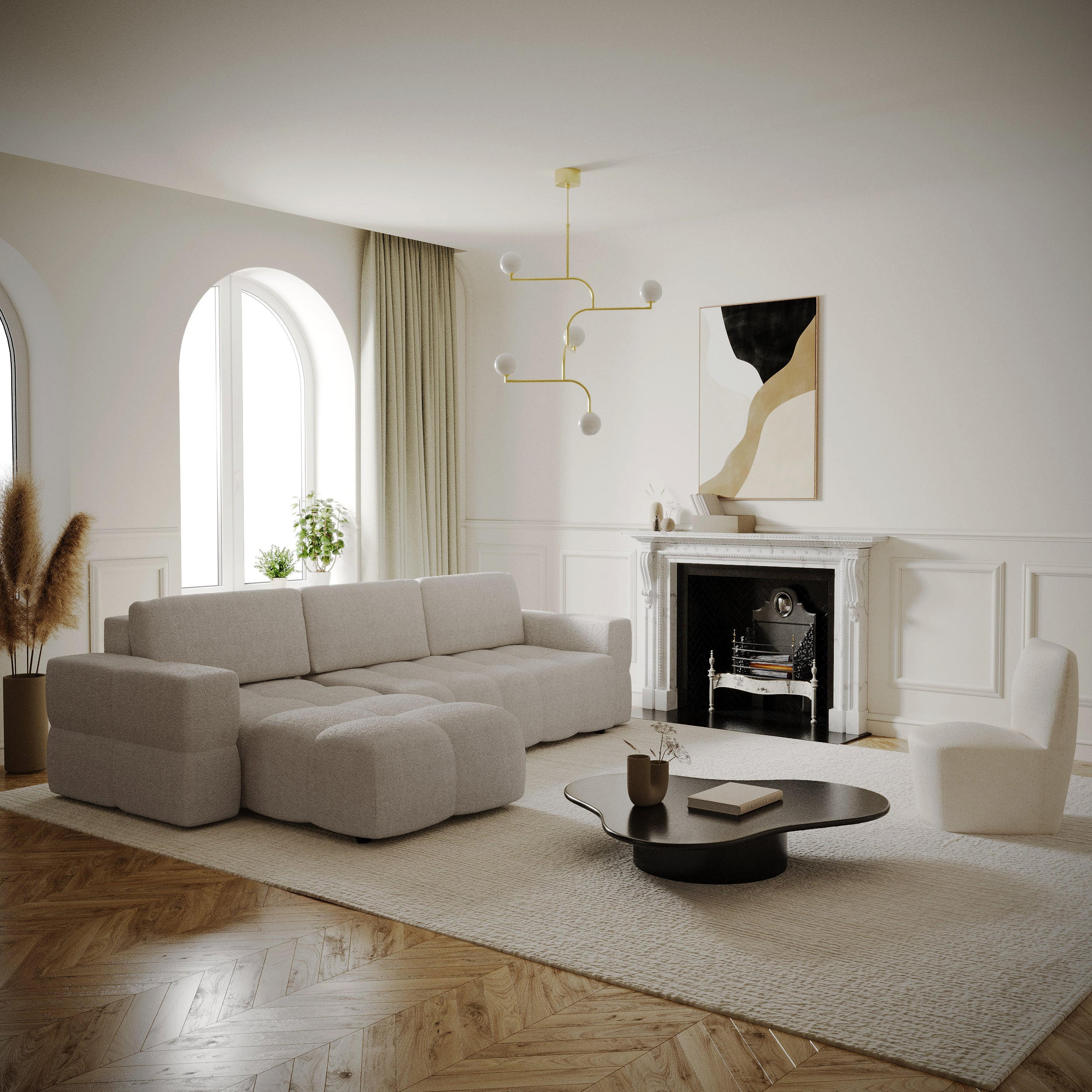 ECKSOFA LINKS Bouclé-Stoff Beige 286cm - Beige, Textil (169/286cm) - Sia Home