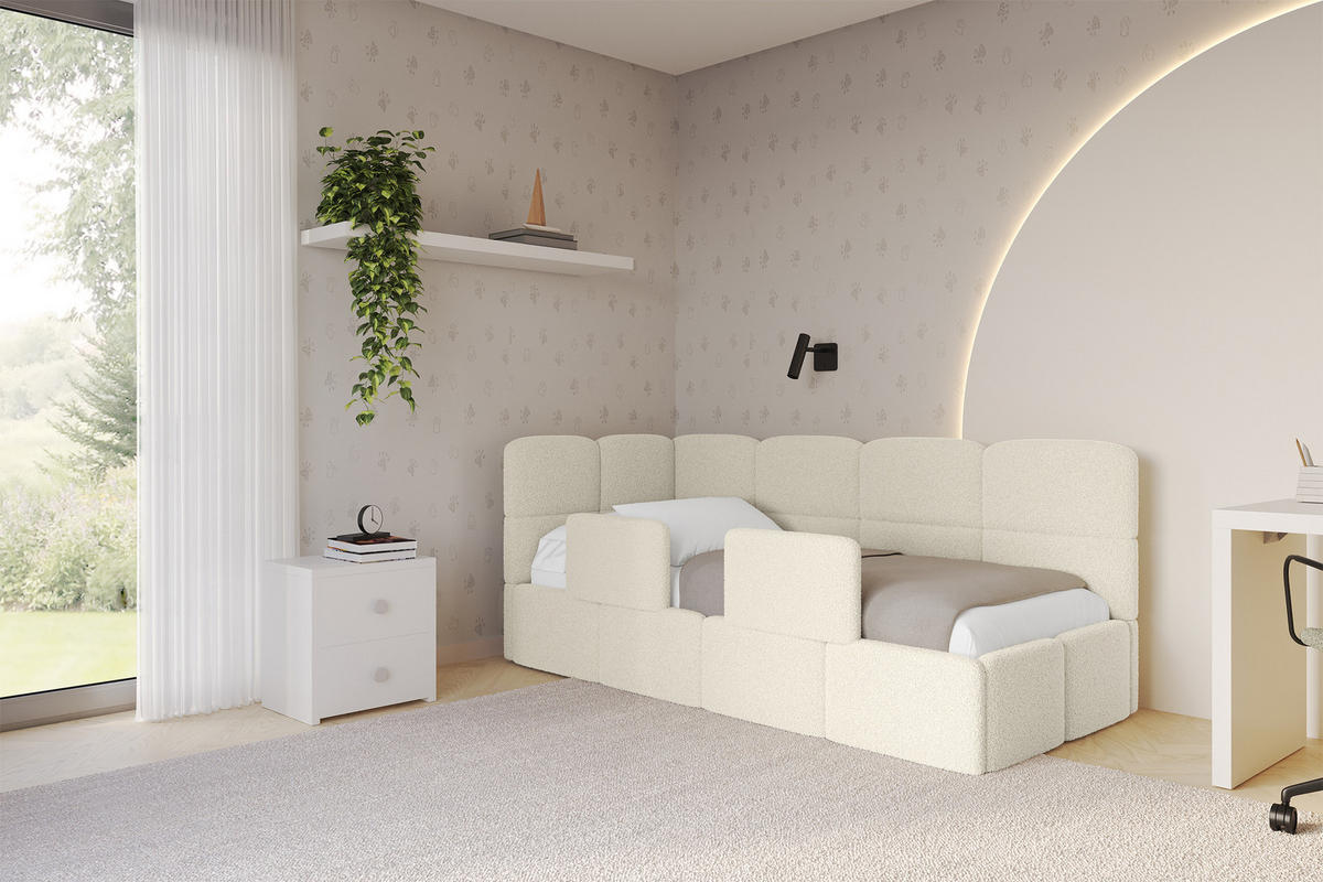 EINZELLBETT Jugendbett mit Bettkasten, Rechts - KIVY 100x200 Beige - Creme, Holzwerkstoff/Textil (100/200cm) - ALTDECOR