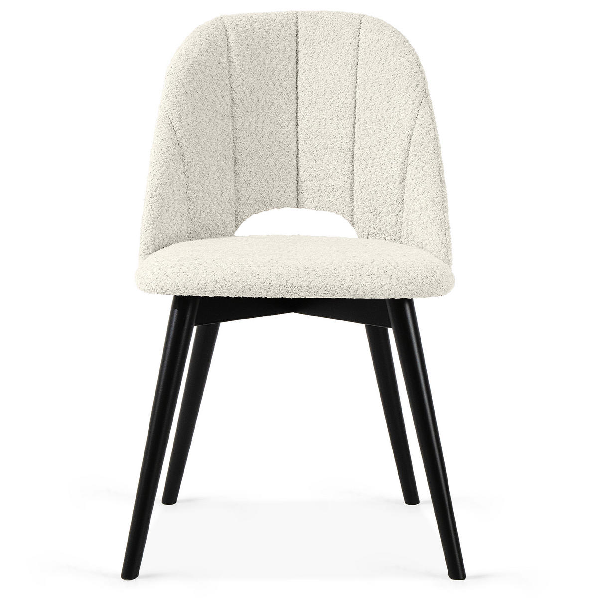 POLSTERSTUHL TINO Wohnzimmerstühl, 2-er Set, Bouclé - Schwarz/Weiß, Holz/Textil (48/86/44cm) - KONSIMO®