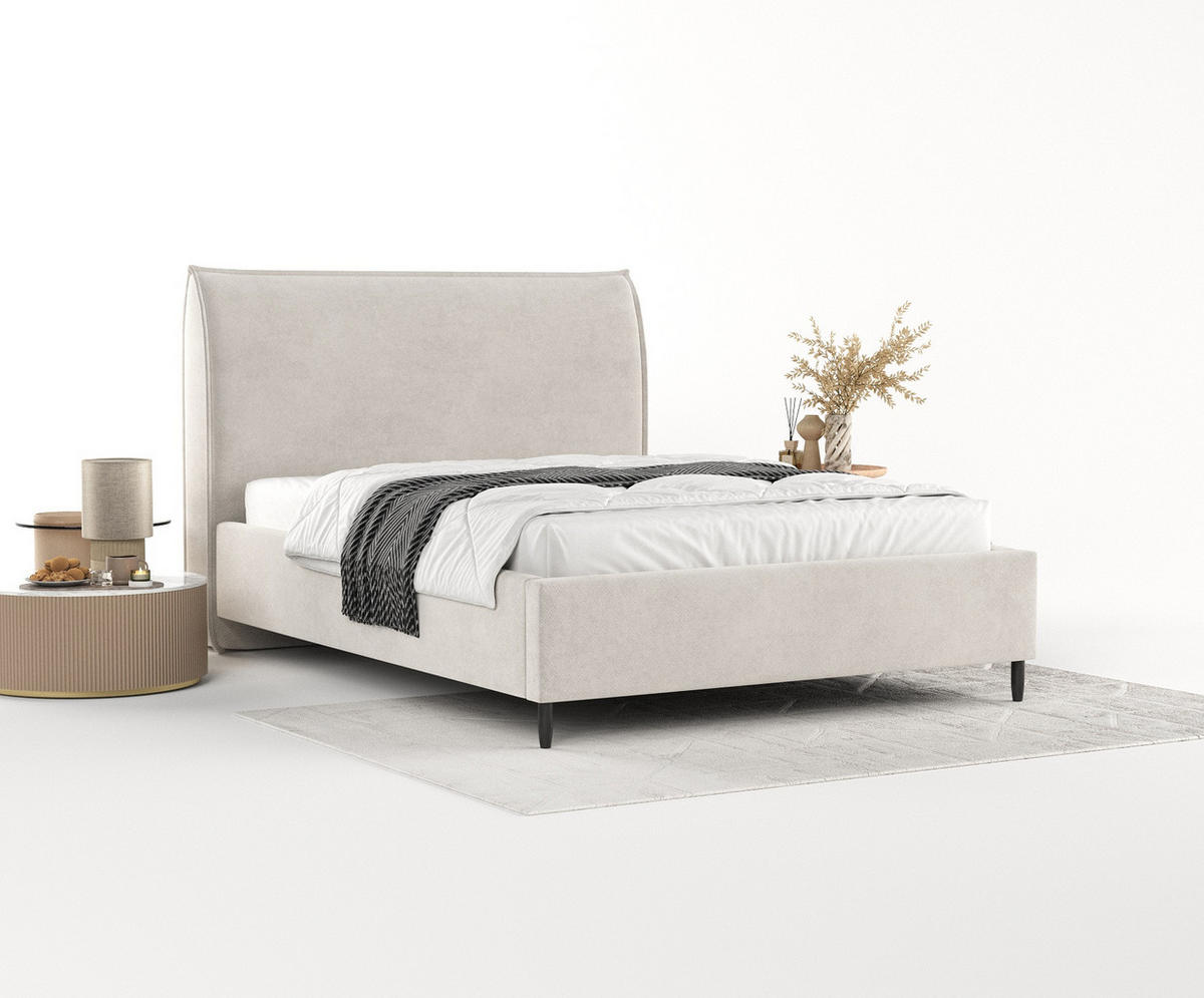 POLSTERBETT Shell Hellbeige 140/200 cm im Samtstoff - Beige/Schwarz, Holz/Holzwerkstoff (140/200cm) - Maison de Reve