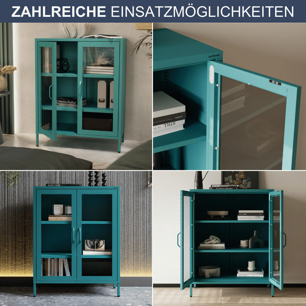 VITRINENSCHRANK Wohnzimmer klein EKER 101,5x80x40cm Türkis - Türkis, Metall (80/101.5/40cm) - DELUKE