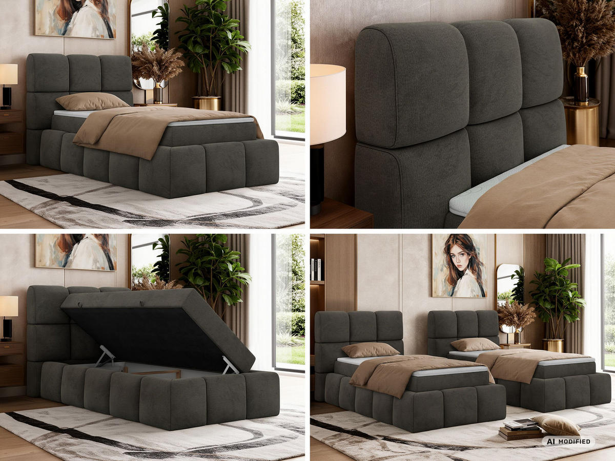 BOXBETT NIRA 90/200 - Dunkelgrau Velvet - Topper T25 - H4 - Dunkelgrau/Anthrazit, Kunststoff/Textil (90/200cm) - MKS