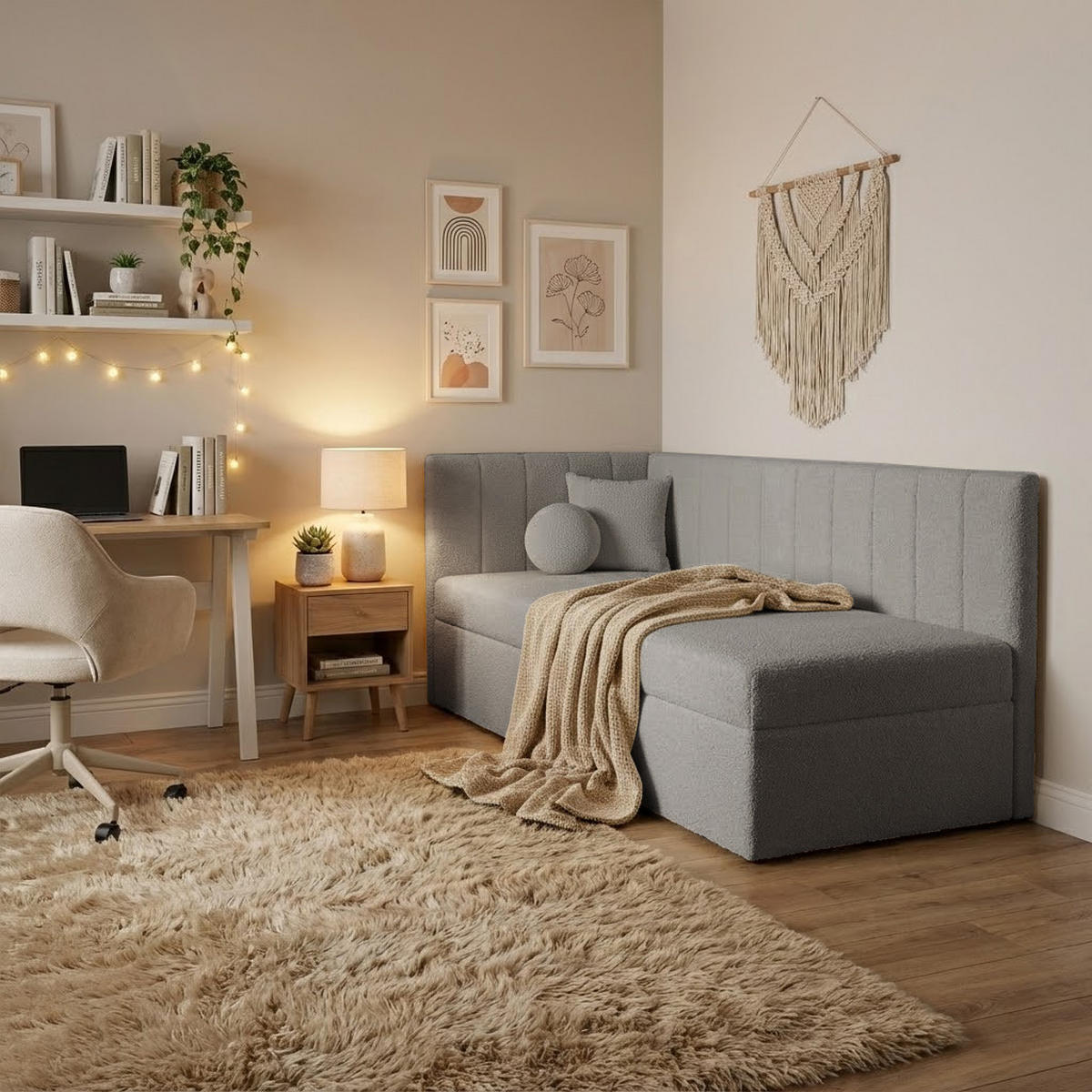SCHLAFSOFA Rafi, Eckbett mit Bettkasten, 90x200 cm, Grau - Grau, Textil (209/94/102cm) - Beautysofa