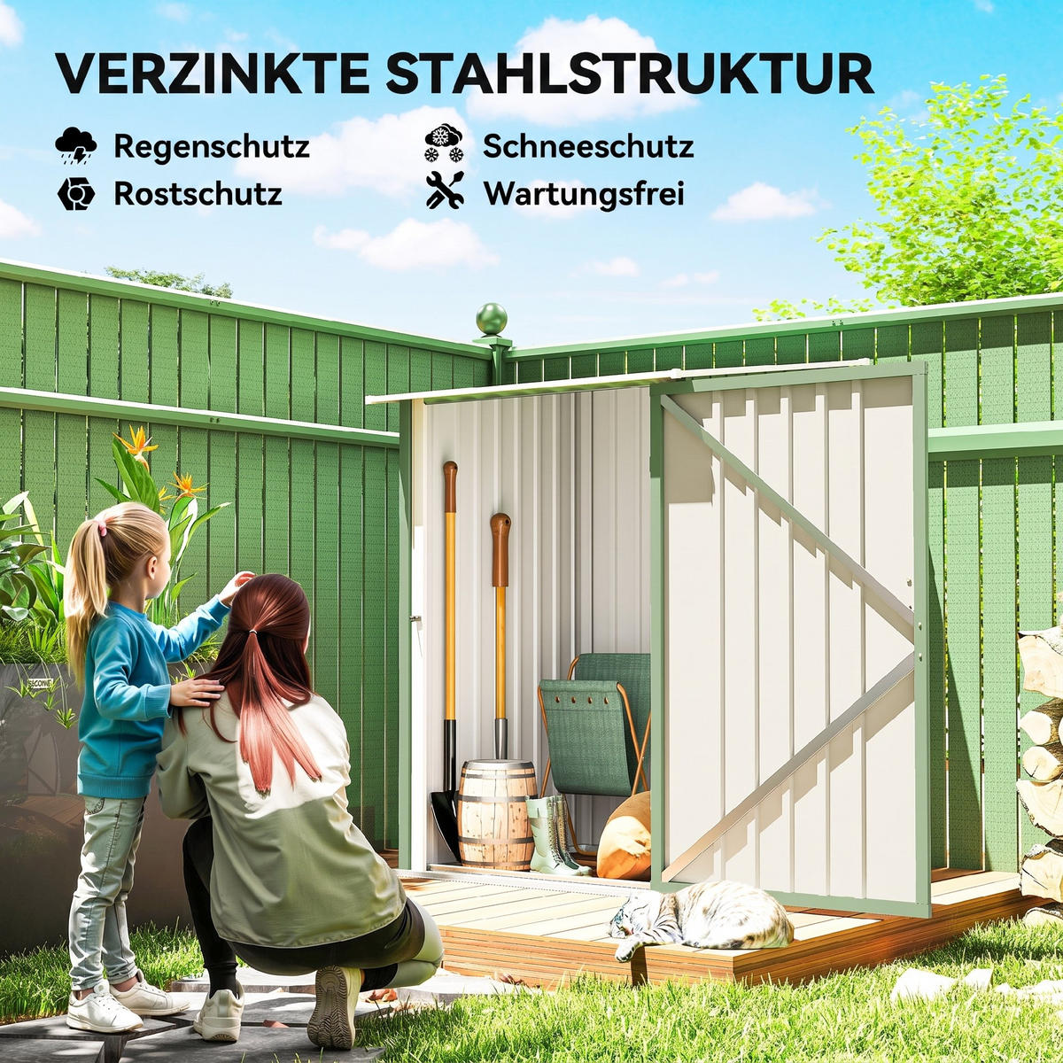 GERÄTEHAUS mit Pultdach 1 x 1 m Metall Gartenhaus 0,92m² verzinkter Stahl Hellgrün - Hellgrün, Metall (103/160/100cm) - Outsunny
