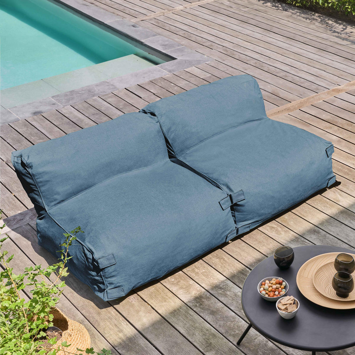 GARTENSOFA mit 2 Sitzplätzen, Pazifikblau - Blau, Textil - Oviala