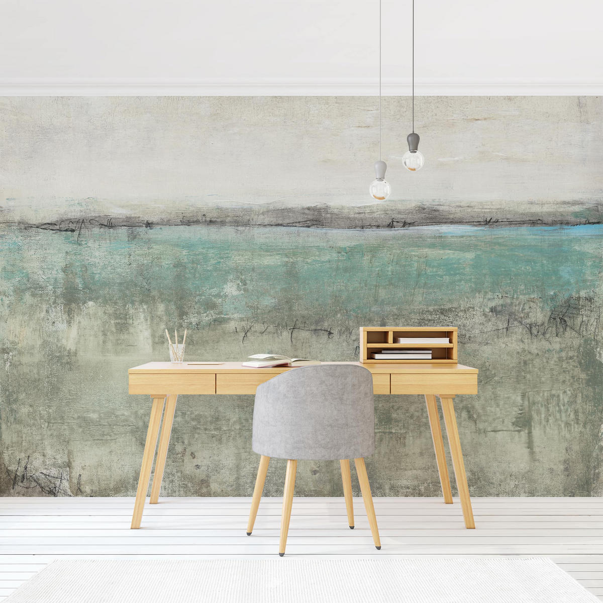 FOTOTAPETE Horizont über Türkis I 288/190 cm - Türkis, Papier (288/190cm) - Bilderwelten