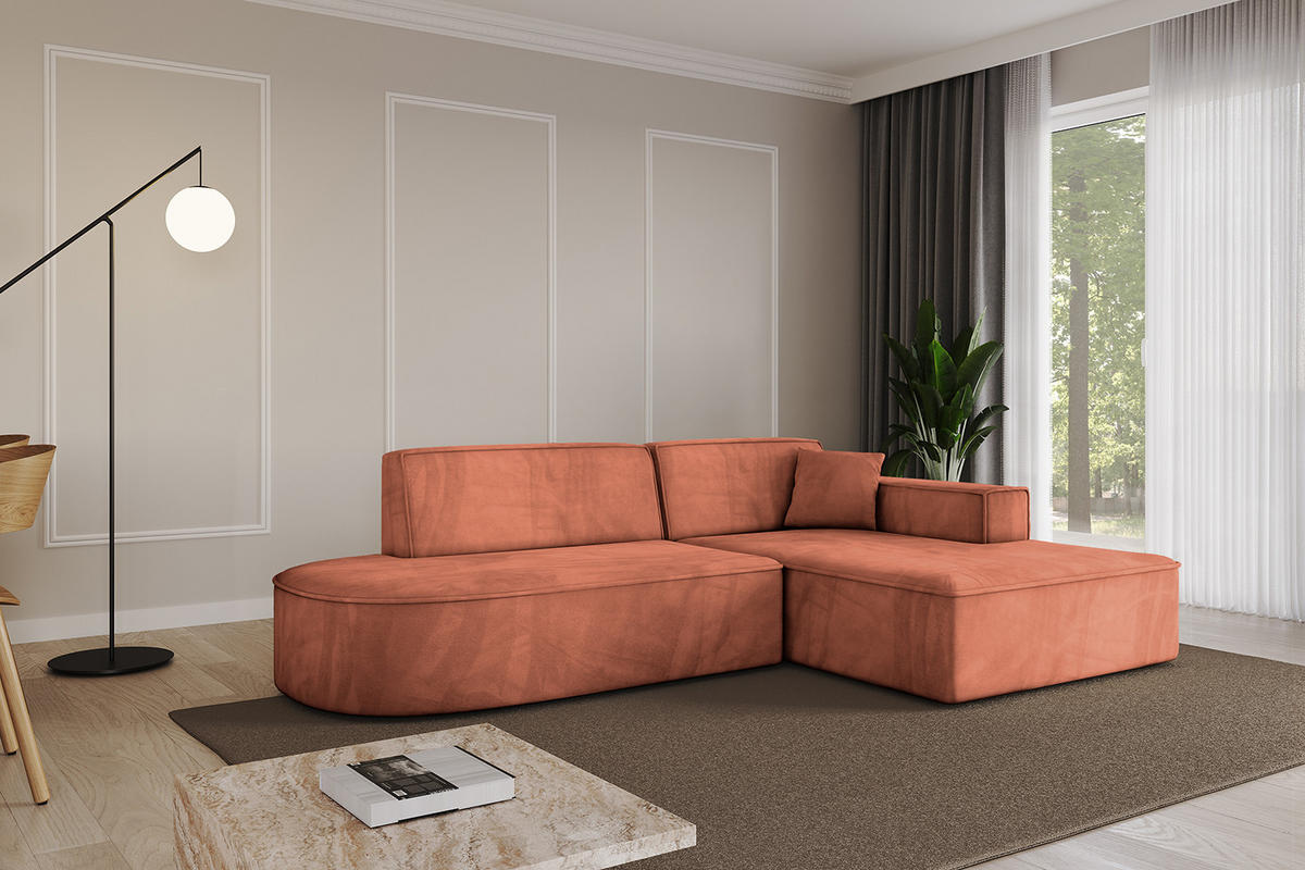 ECKSOFA Ottomane Rechts IREA-L1-v4 - 232x165x77 cm Apricot - Koralle, Holzwerkstoff/Textil (232/165cm) - ALTDECOR
