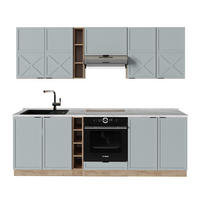 KÜCHENZEILE Fame-Line Hellblau-grau/Goldkraft Eiche 235 cm, AP Marmor - Honigeiche/Blaugrau, Holzwerkstoff (235/81.6/60cm) - Vicco