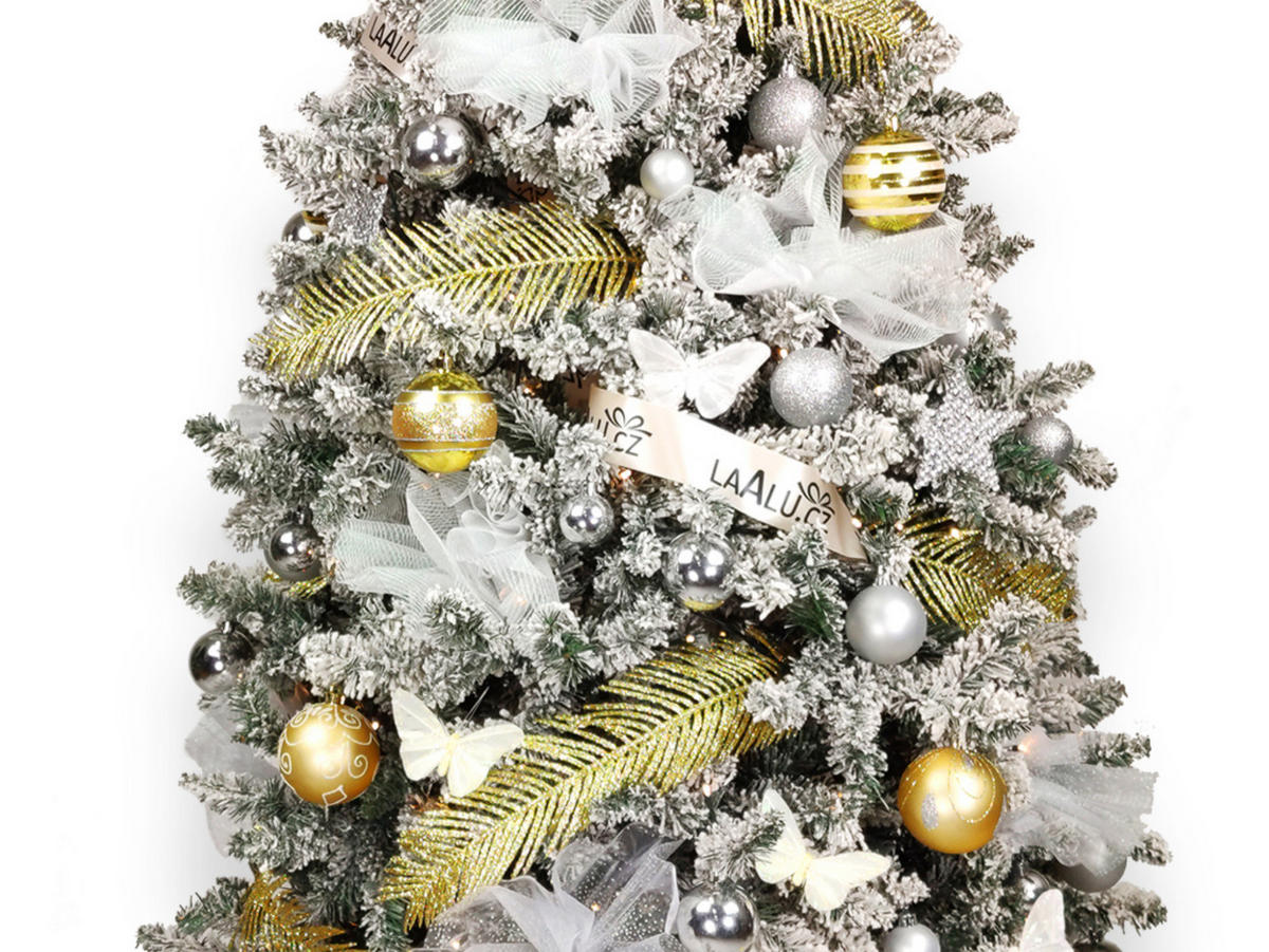 LAALU WEIHNACHTSBAUM geschmückt künstlich mit 136 Ornamenten SHINING ELEGANCE 240 cm Baum mit Ständer und Weihnachtsornamenten - Champagner/Silberfarben, Kunststoff (240cm) - LAALU