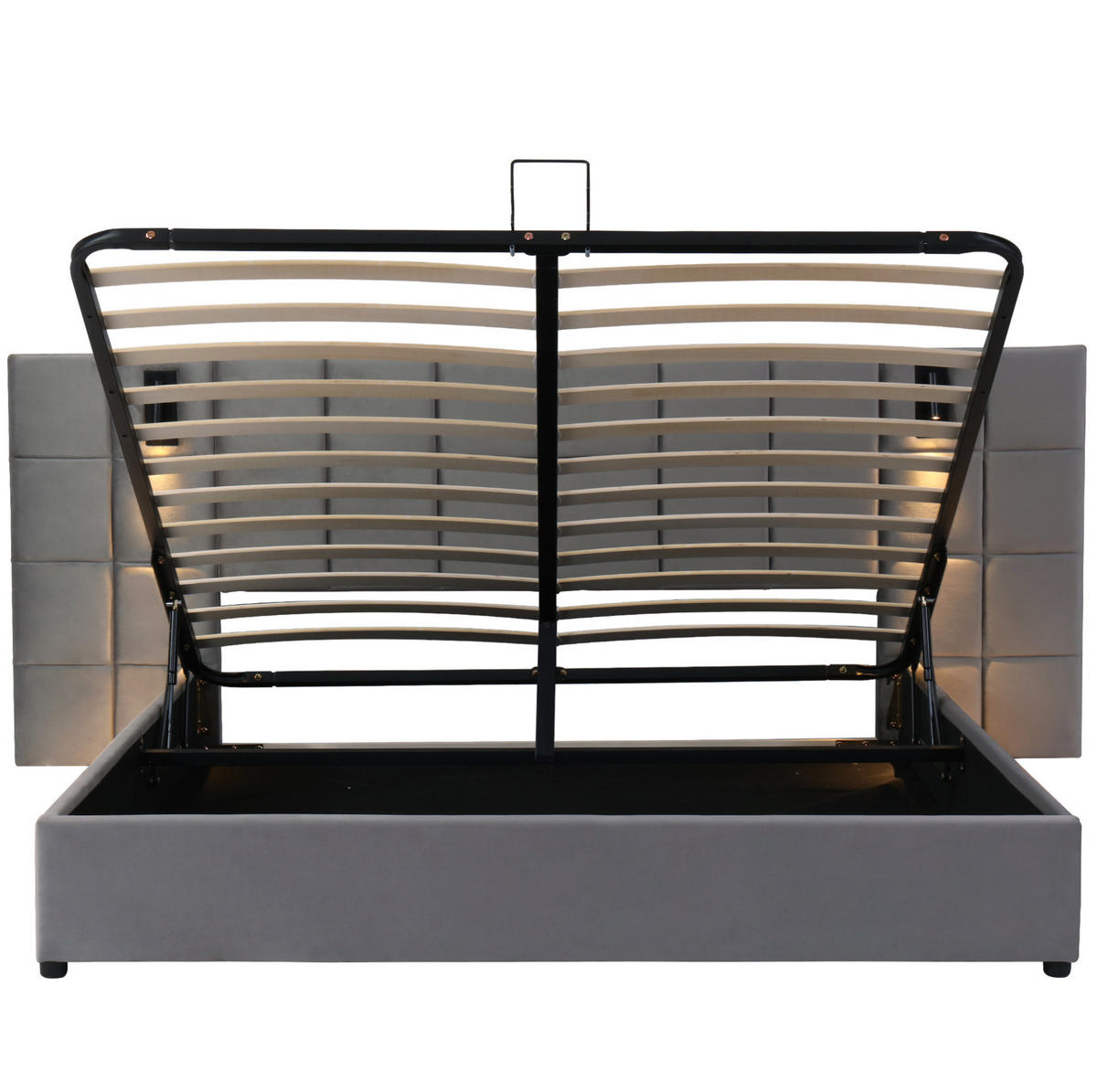 SAMT-POLSTERBETT 160/200 cm mit Bettkasten, USB und LED-Leselicht in Grau - Grau, Metall (160/200cm) - BEAOK