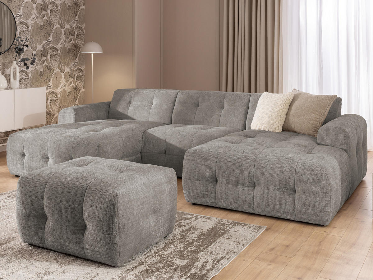 POLSTERHOCKER Kozy im Bumpy-Design aus weichem Taupe Chenille-Stoff - Taupe/Schwarz, Holz/Textil (87/46/68cm) - S-Style Möbel