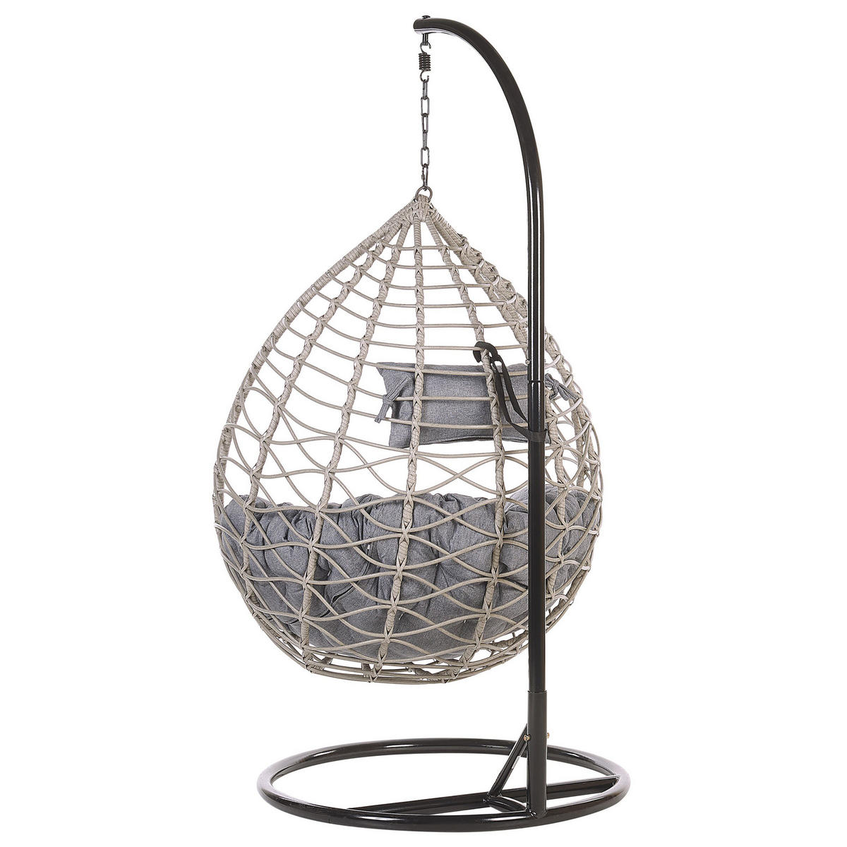 HÄNGESESSEL mit Gestell PE Rattan grau 97 cm Arsita - Grau, Kunststoff (100/199/97cm) - Beliani