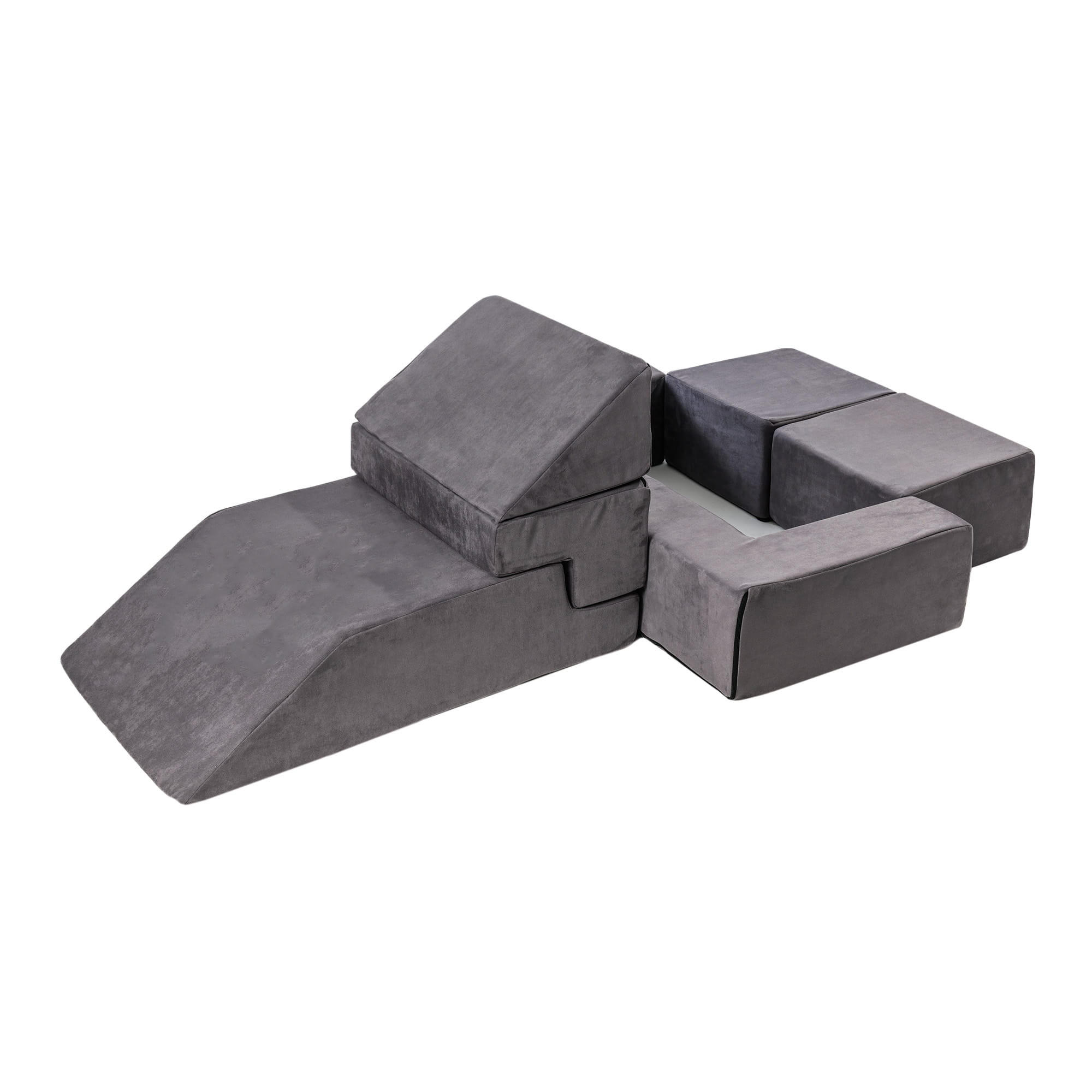 KINDERSOFA, Modulares Sofa für Kinder, Samt, Grau - Grau, Textil (35/100/40cm) - MeowBaby
