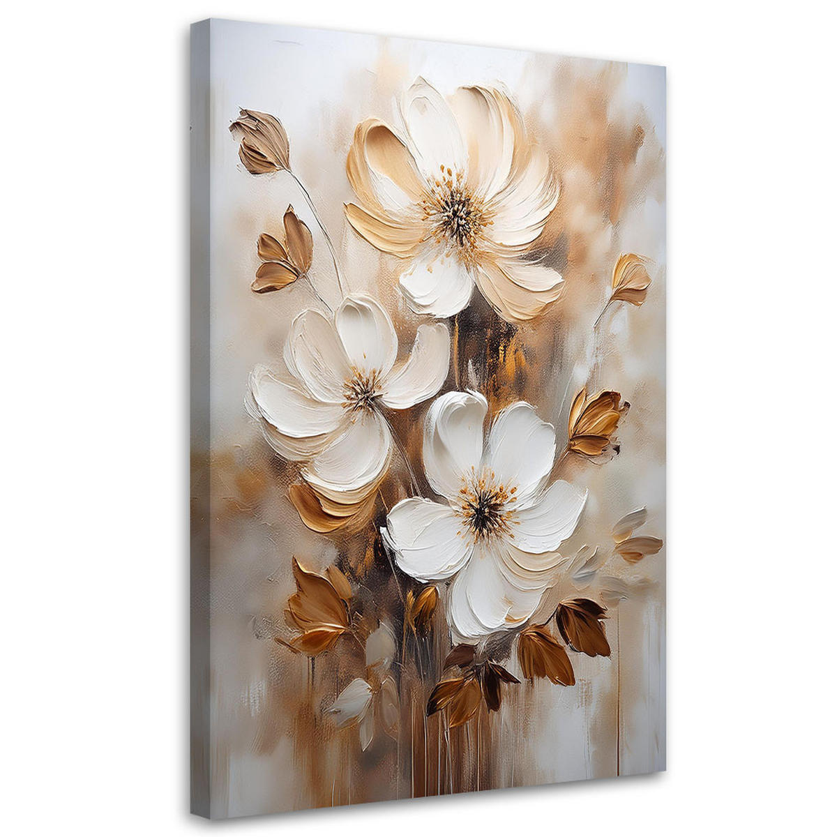 WANDBILD blumen in beige bemalt - Beige, Textil (70/100cm) - Feeby
