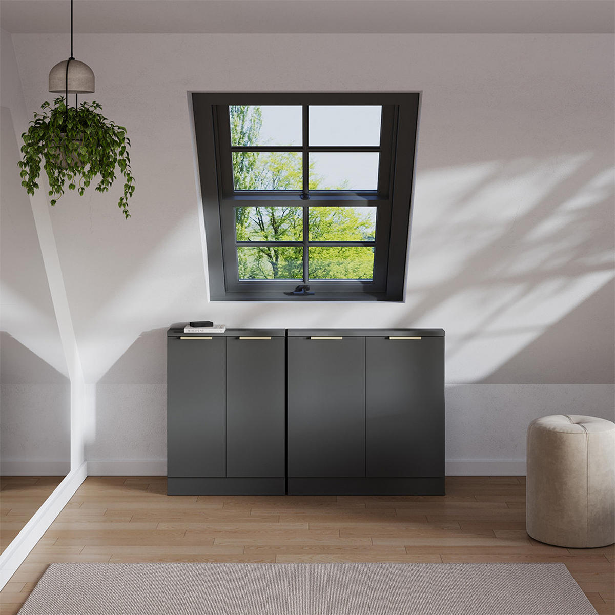 SADA SKŘÍNÍ PRO ŠIKMOU STŘECHU Rion Antracitově zlatý - antracitová, kompozitní dřevo (140/81.6/46cm) - Vicco