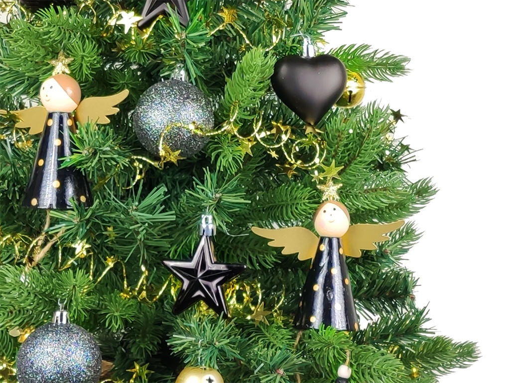 WEIHNACHTSBAUM künstlicher 60 cm mit LED-Beleuchtung, NACHTHIMMEL, mit 37 Weihnachtsbaumschmuck, Pflanztopf mit Jutesack - Goldfarben/Schwarz, Kunststoff/Stein (40/60cm) - LAALU