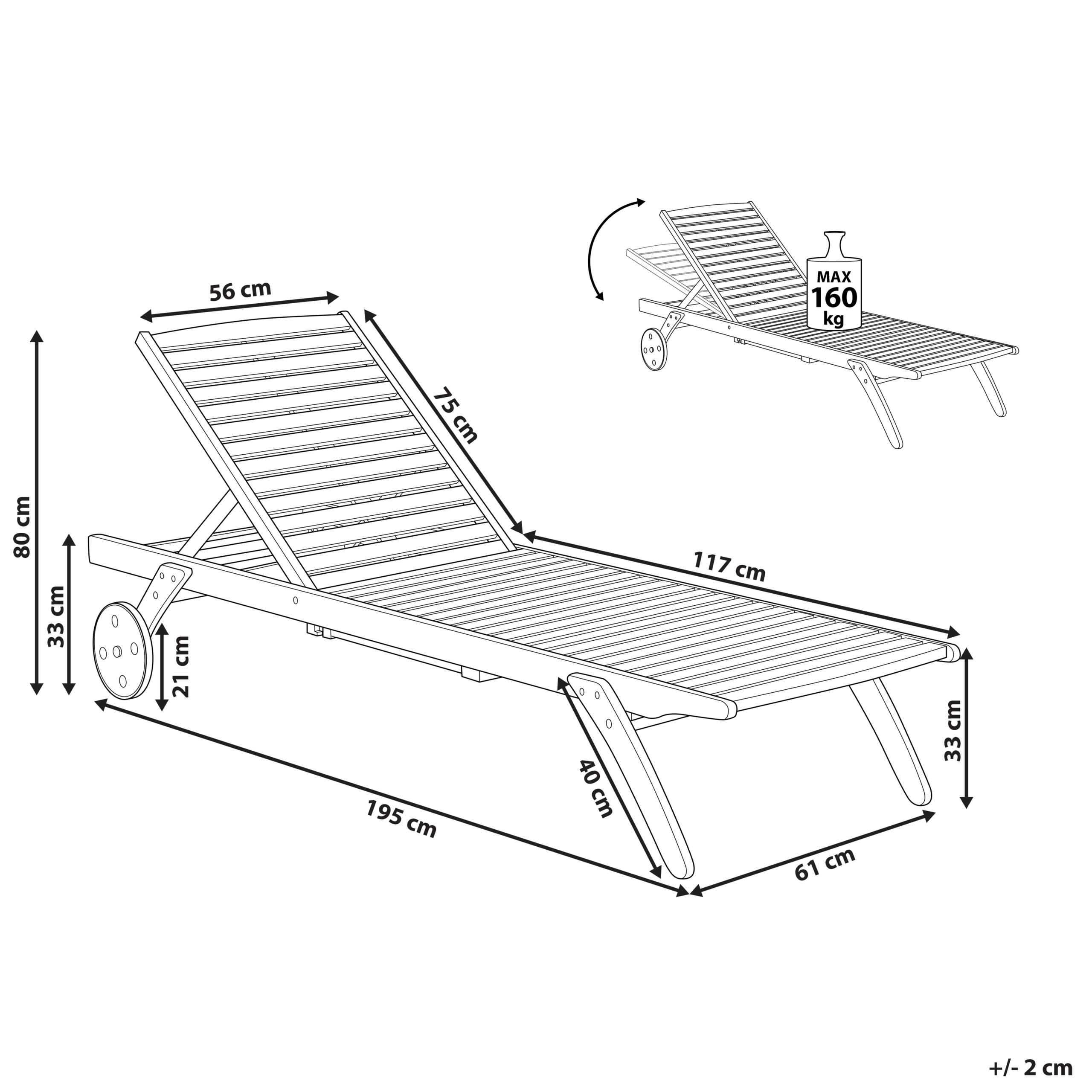 Thumbnail - Beliani Gartenliege, Hellbraun, Holz, 61x80x195 cm, Gartenmöbel, Gartenliegen