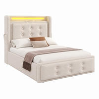 BETT mit Matratze und Stauraum 90x200 cm Beige mit USB und LED - Weiß, Metall (90/200cm) - Meubliv
