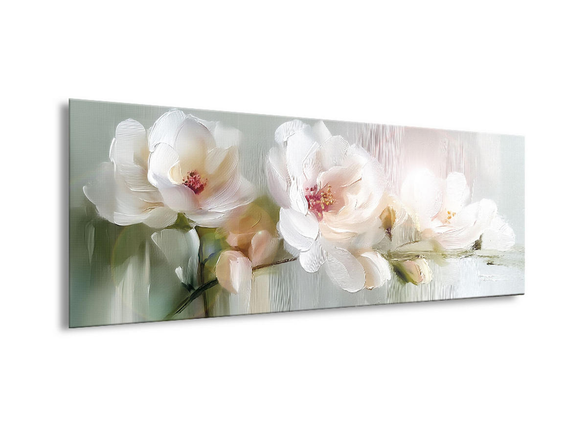 GLASBILD 80x30 cm weiße Blüten - Weiß, Glas (80/30cm) - artissimo