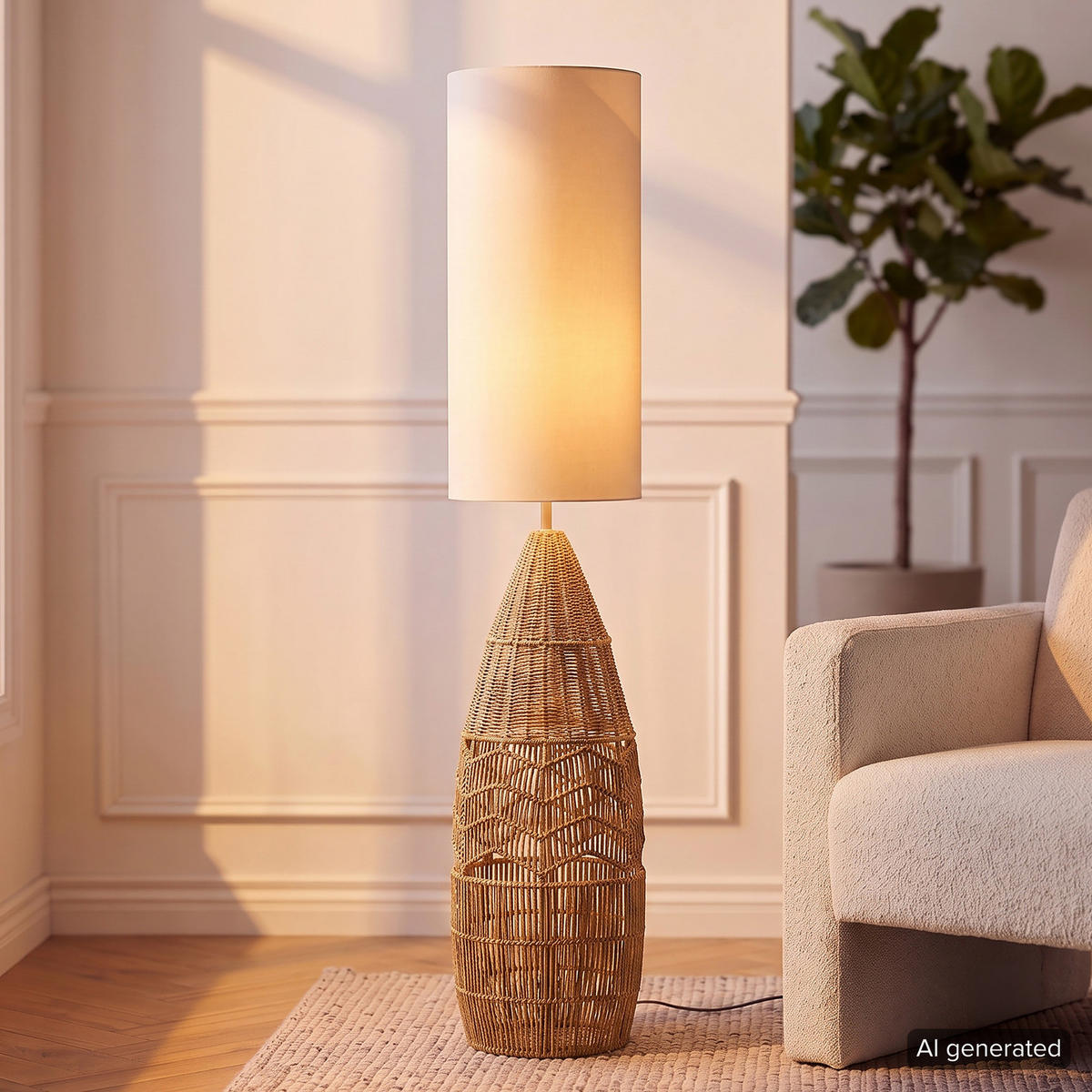 STEHLEUCHTE - Leinen / Eisen - 1-flammig - Beige/Braun, Textil/Metall (28/28/134cm) - home24