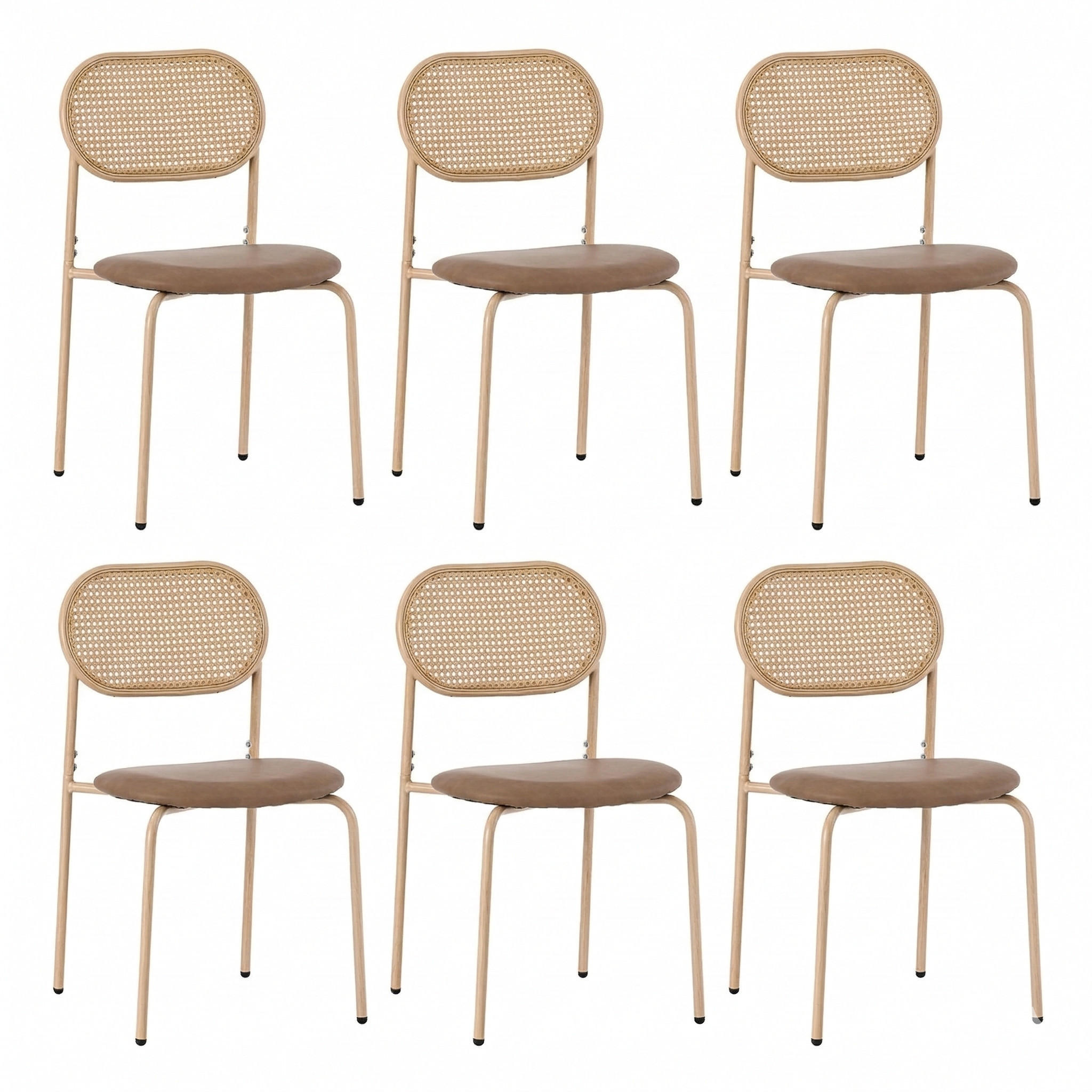 ESSZIMMERSTUHL Set 6er Braun PU & Rattan Polsterstuhl mit Metallbeinen - Braun, Kunststoff (46/80/48cm) - Urban Meuble