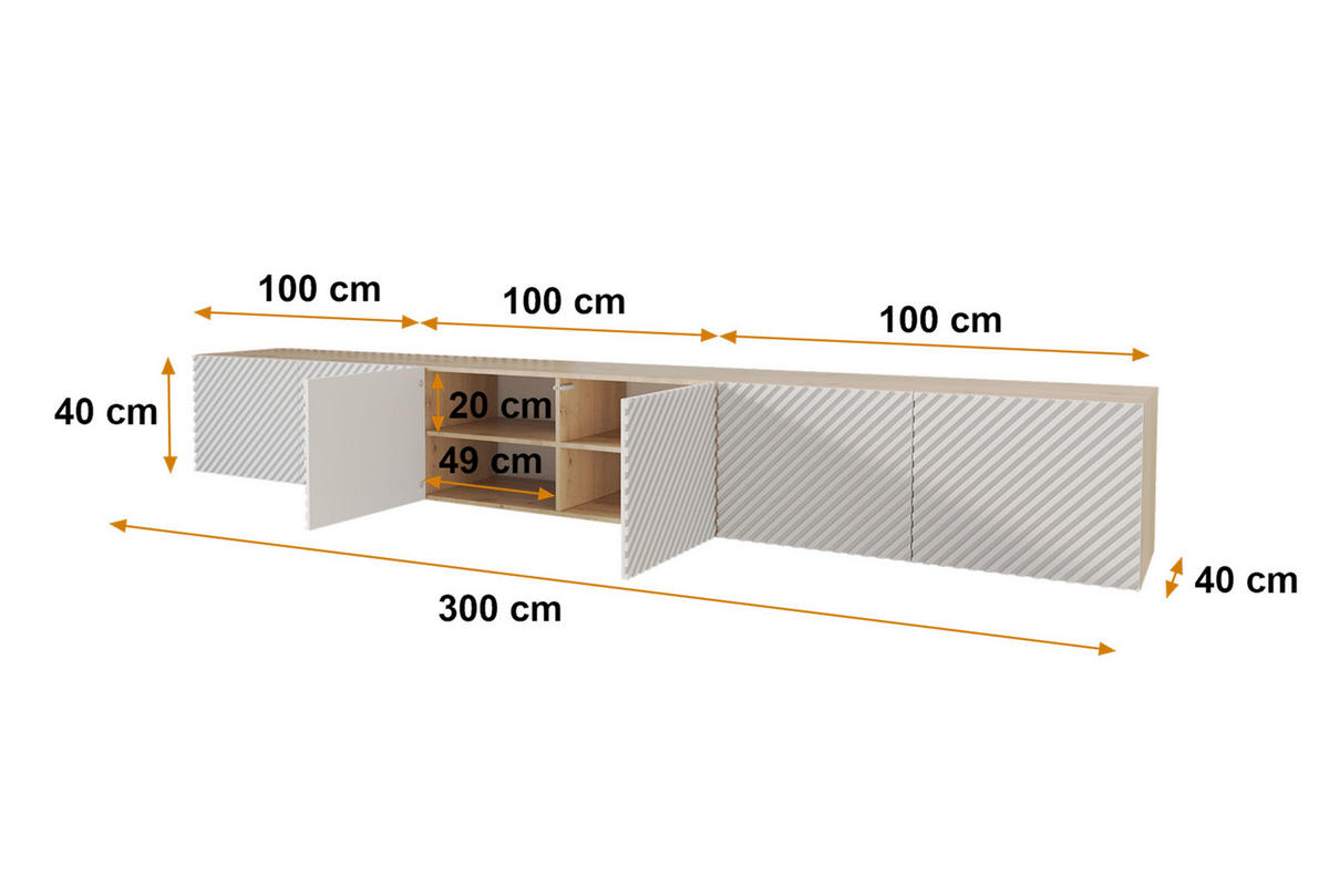 LOWBOARD ZENO-W 3x100x40x40 cm - Artisan / Weiß - Weiß, Holzwerkstoff (300/40/40cm) - ALTDECOR