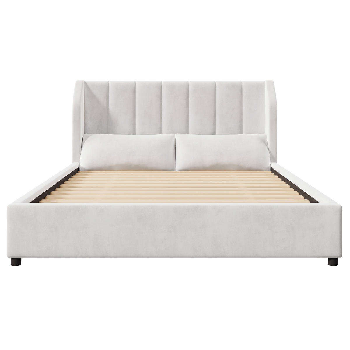 ČALÚNENÁ POSTEĽ 140 × 200 cm v béžovej farbe s roštom a čalúneným čelom - čierna/béžová, kov/kompozitné drevo (140/200cm) - CHICFURN