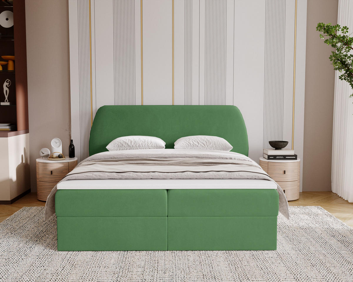 BOXBETT Bloom mit abgerundetem Kopfteil, Stoff Komodo Grün 120x200 cm - Grün, Holz (120/200cm) - Kaiser Möbel