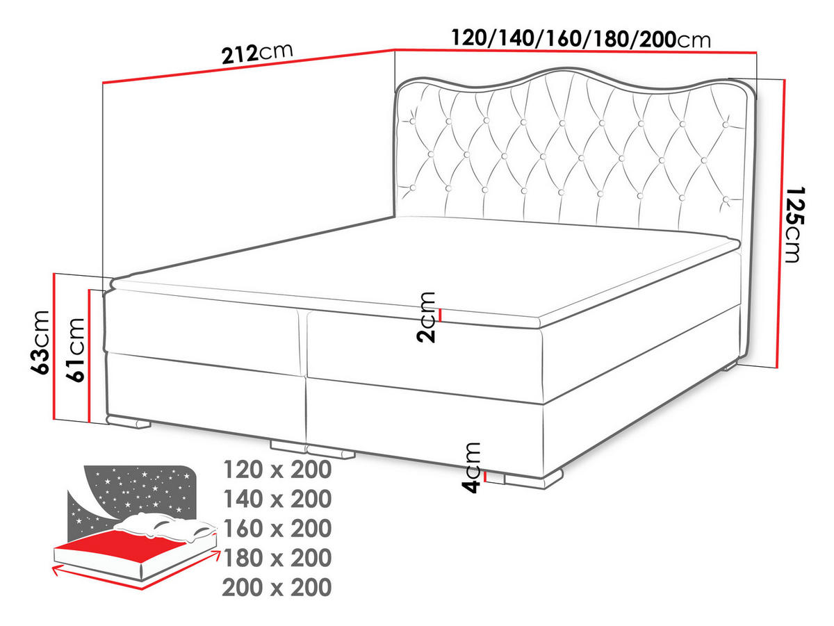 BOXBETT Sultan - Rot, Holz (140/200cm) - MIRJAN24