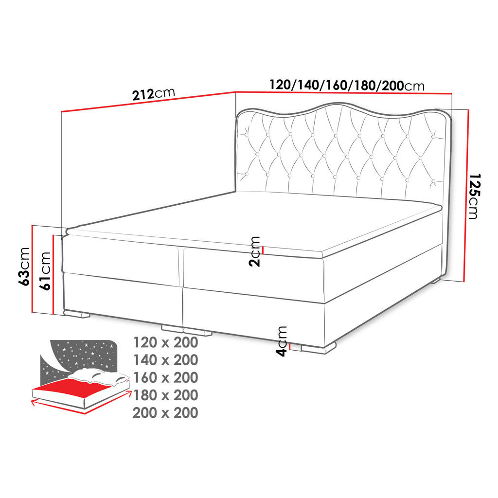Thumbnail - Mirjan24 Boxbett, Grau, Holz, H3, 200x200 cm, Schlafzimmer, Betten, Boxspringbetten