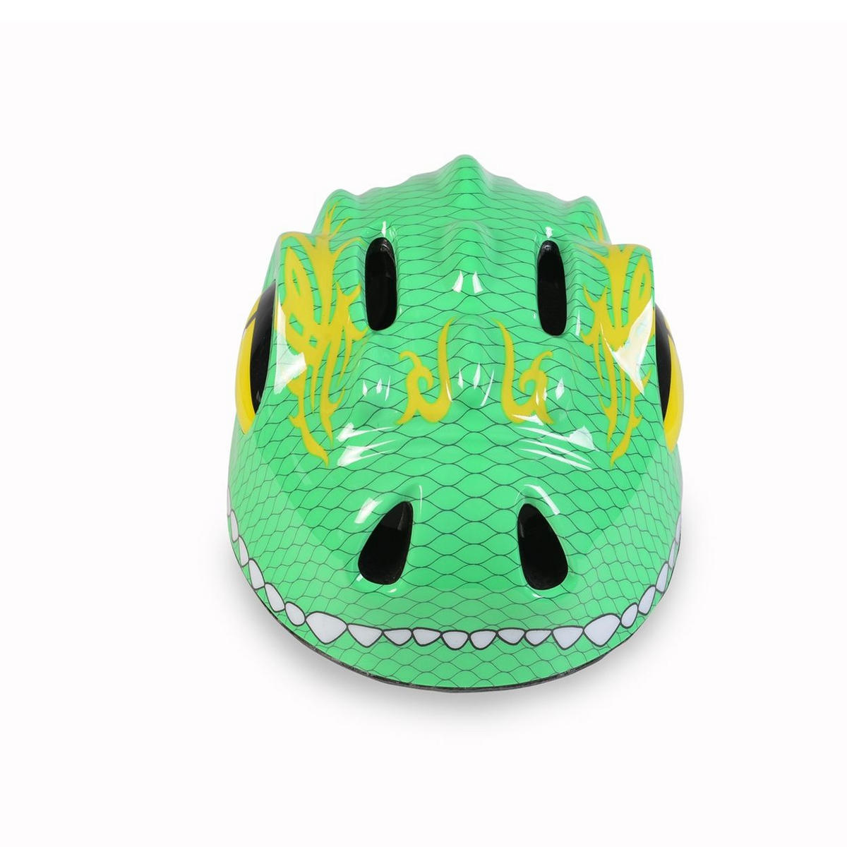 KINDERHELM Y27 Dino grün Größe S 48-54 cm, LED-Beleuchtung, 4 Löcher, einstellbar, EPS-Schale - Grün, Kunststoff (20/26cm)
