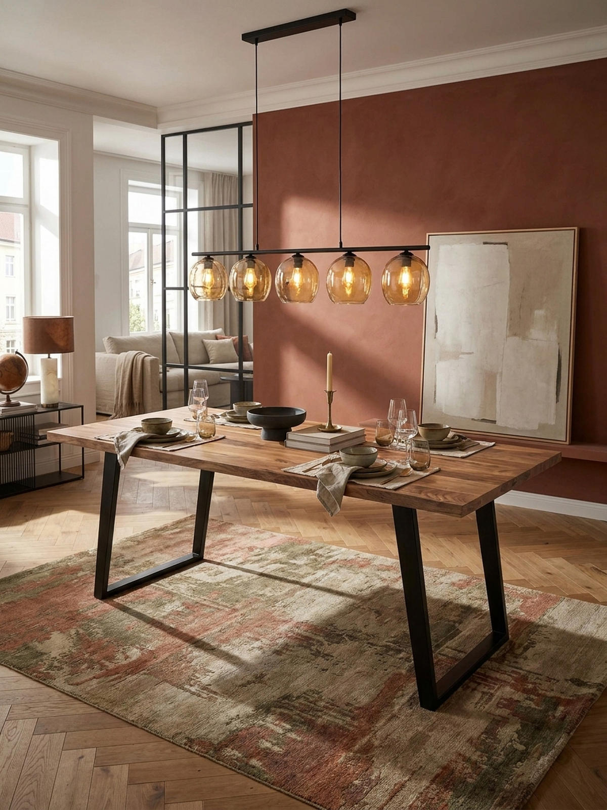 ESSTISCH Massivholz Baumkante Metall U-Gestell Handgefertigt ATOLL, Goldbraun-Schwarz 180x90x76 cm - Schwarz/Braun, Holz/Metall (90/180/76cm) - KADIMA DESIGN