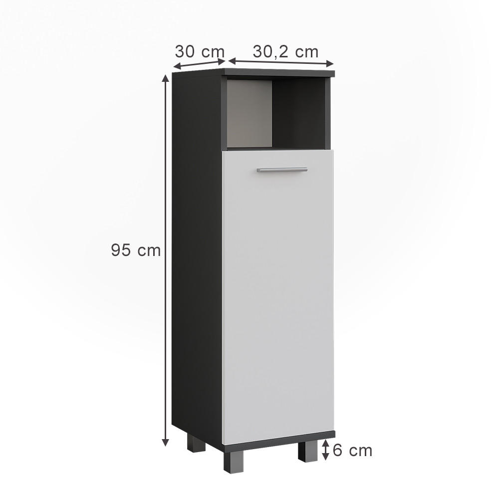 MIDISCHRANK Ilias Anthrazit/Weiß 30.2 x 95 cm mit Tür - Anthrazit/Weiß, Holzwerkstoff (30.2/95/30cm) - Vicco