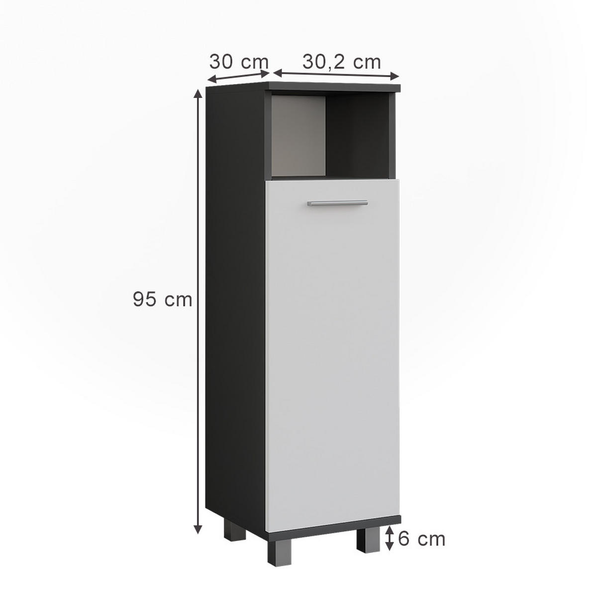 MIDISCHRANK Ilias Anthrazit/Weiß 30.2 x 95 cm mit Tür - Anthrazit/Weiß, Holzwerkstoff (30.2/95/30cm) - Vicco