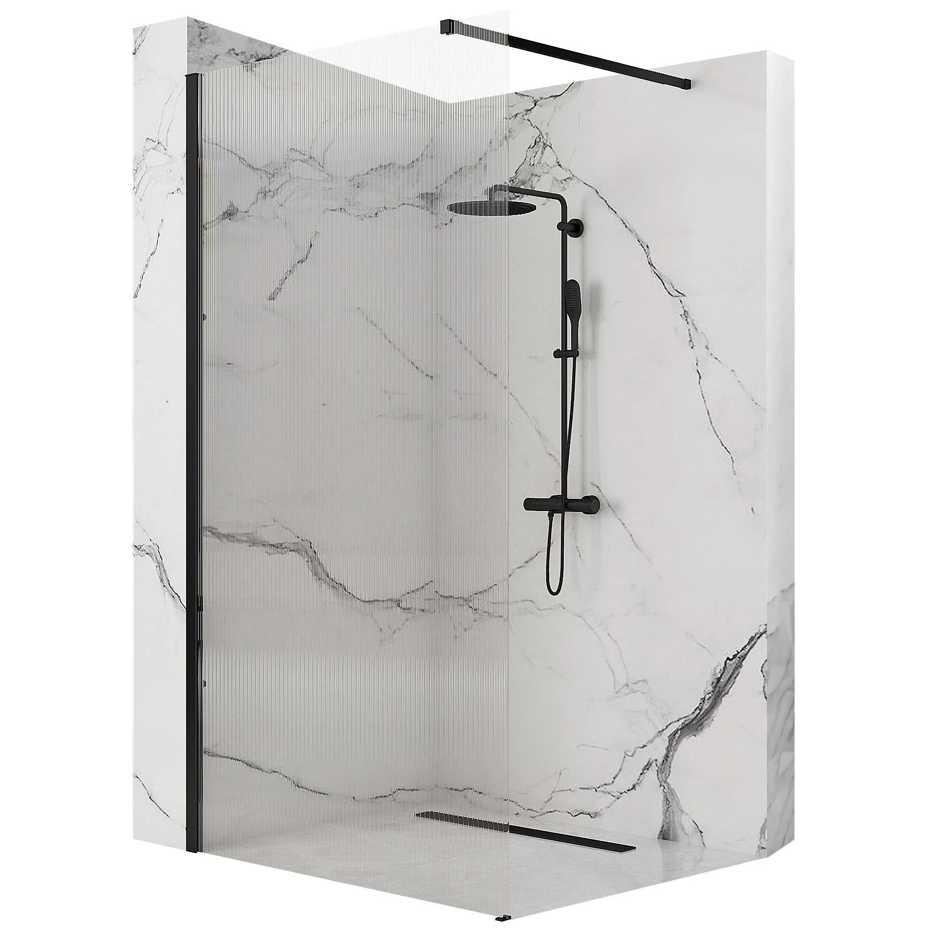 REA Duschwand Schwarz 100x200 cm