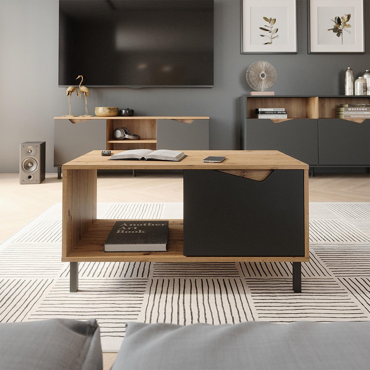 KONFERENČNÍ STŮL Marelle Antracit/Artisan - antracitová, kompozitní dřevo (50/90/47cm) - Vicco