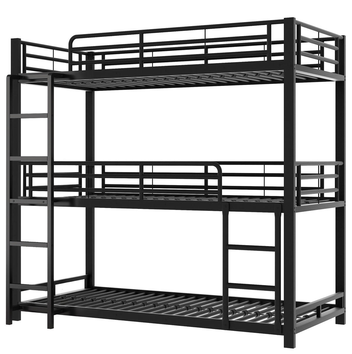 ETAGENBETT 90/200 cm aus Metall in Schwarz, Dreifachbett mit Leiter - Schwarz, Metall (90/200cm) - Flora Grace