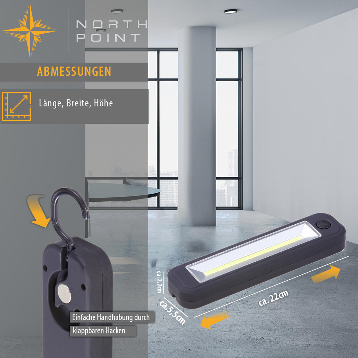 LED-ARBEITSLEUCHTE - praktische Batterie-Taschenlampe mit Magnet und Haken für Werkstatt und Zuhause, 2er-Set - Weiß, Kunststoff (5.5/2.9/22cm) - Northpoint