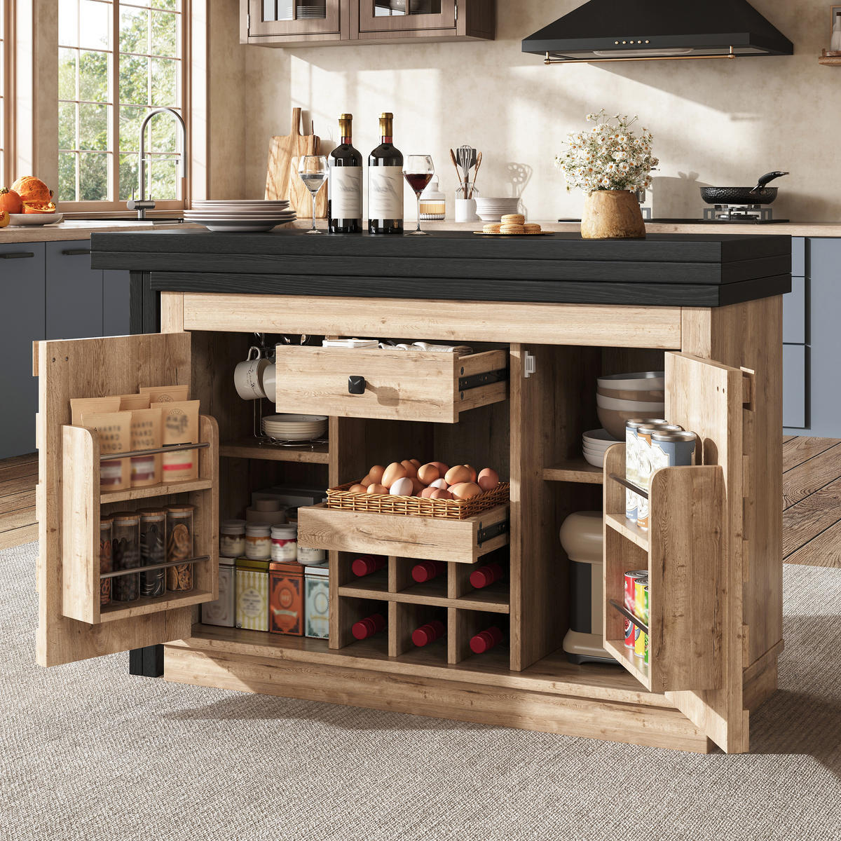 KÜCHENINSEL DE-38580 ausziehbar 120-197 cm 360° drehbar Eiche hell - Naturfarben, Holzwerkstoff (120/74.2/40cm) - ComfortXL