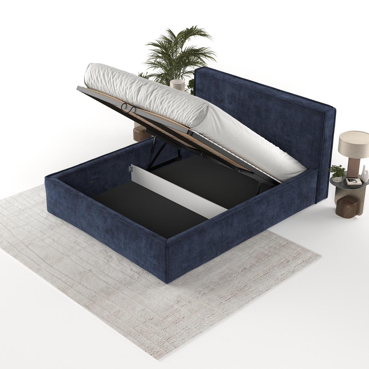POLSTERBETT Sato mit Stauraum 120/200 cm Marineblau im Terra NW Stoff - Schwarz/Naturfarben, Holz/Holzwerkstoff (120/200cm) - AltaBeds