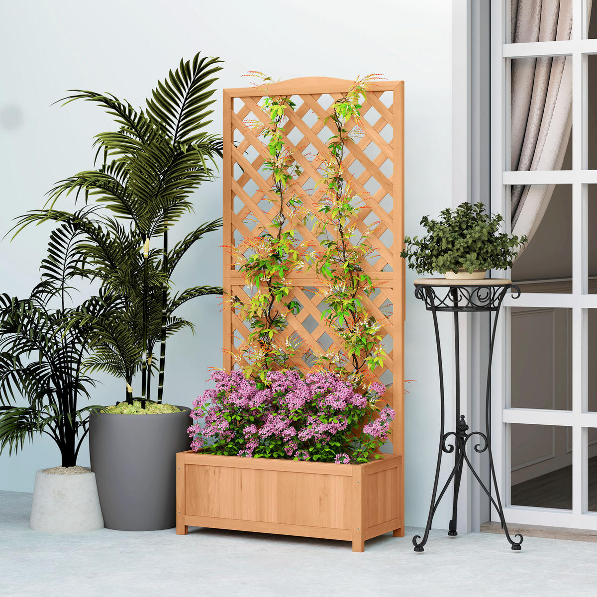 HOCHBEET DE-12197 mit Rankgitter 76/36/170 cm mit Lattenboden Braun - Braun, Holz (76/170/36cm) - ComfortXL