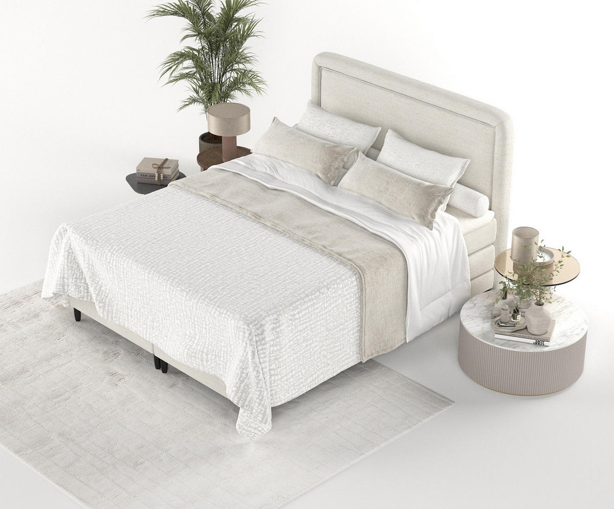 BOXSPRINGBETT Dove Creme 180/200 cm mit Matratzen und Topper - Creme/Schwarz, Holz/Holzwerkstoff (180/200cm) - Maison de Reve